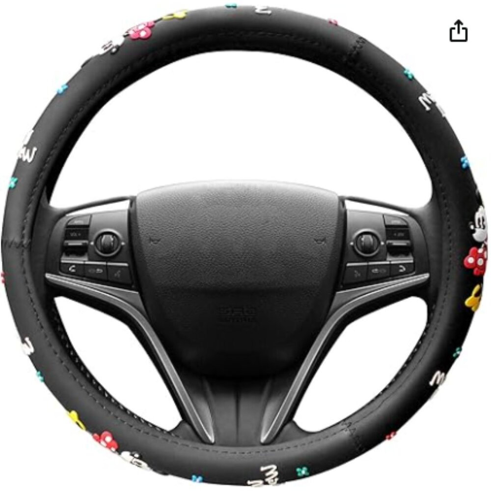 Finex Silicone Minnie Mouse Auto Car Steering Wheel Cover -Black- Universal Fit
